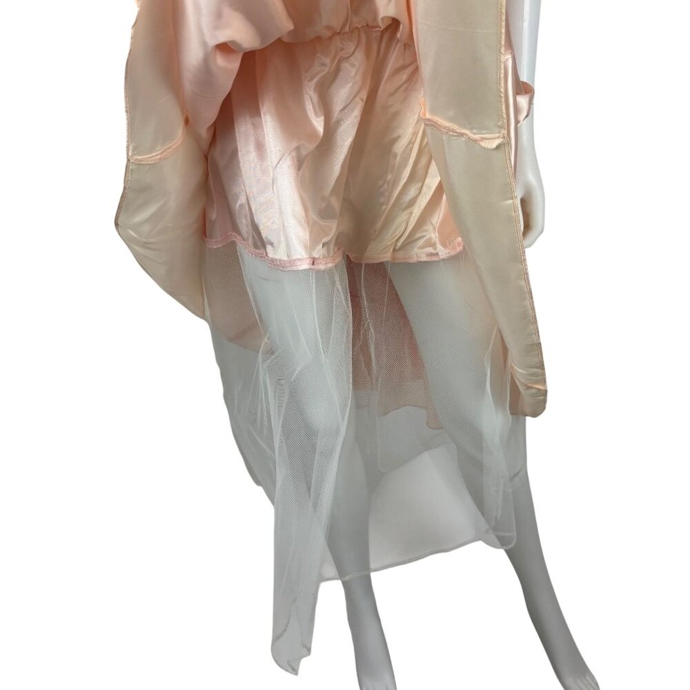 Vintage 80s Prom Dress Womens XS Strapless Peach Satin Glitter Evening Gown Swee - Picture 8 of 16